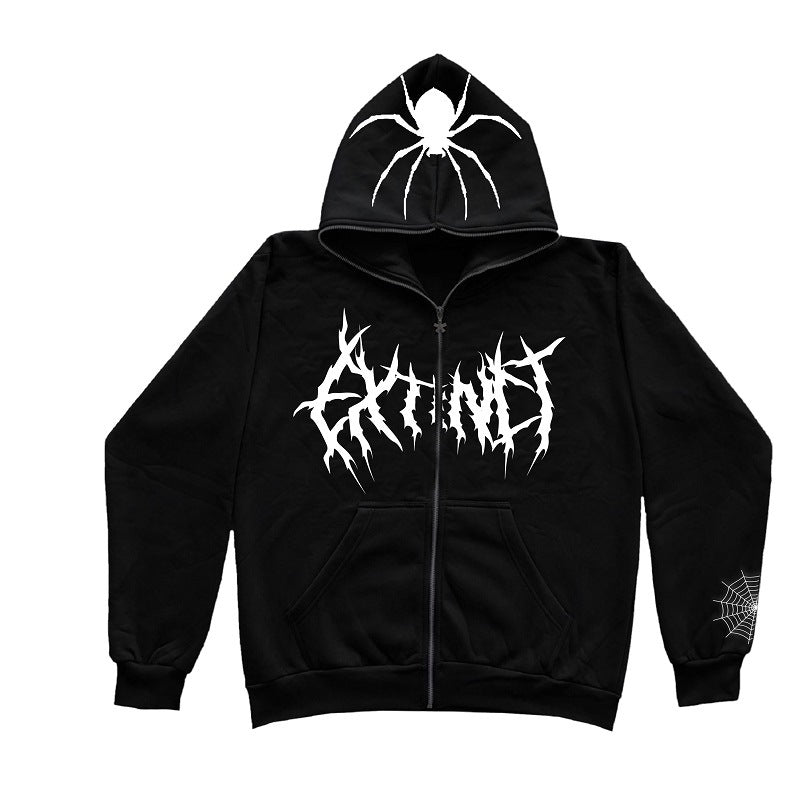 Hoodie Spider Web Pattern Zip Hooded Sweatshirt Y2k Harajuku Clothes Top Gothic Hip Hop