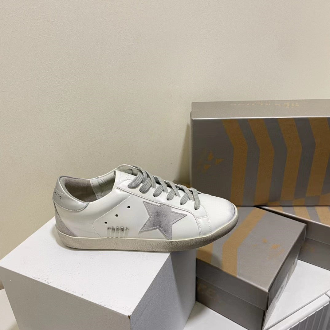 High Version 2023 New Genuine Leather Dirty Shoes For Female Couples Old Star White Shoes Flat Lace Up Sports Shoes