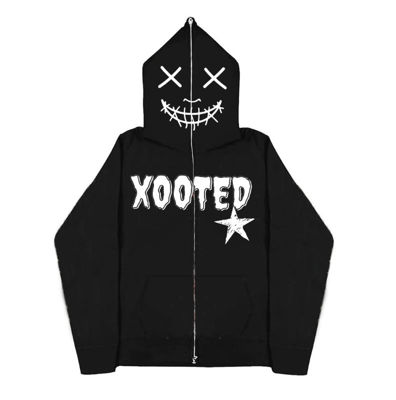 Hoodie Spider Web Pattern Zip Hooded Sweatshirt Y2k Harajuku Clothes Top Gothic Hip Hop