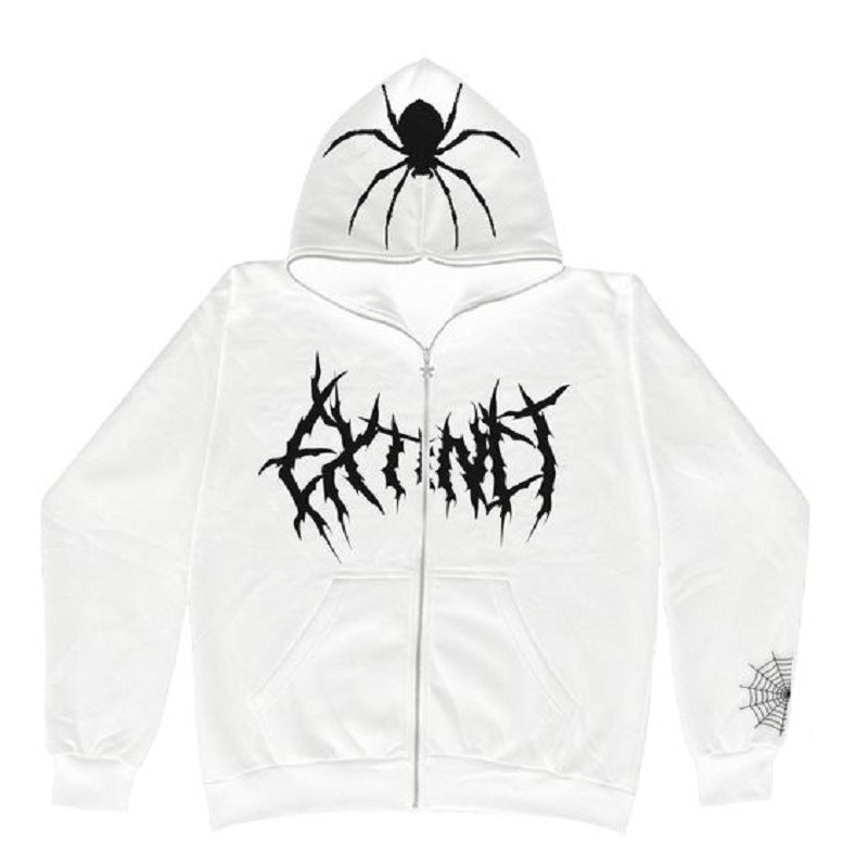 Hoodie Spider Web Pattern Zip Hooded Sweatshirt Y2k Harajuku Clothes Top Gothic Hip Hop