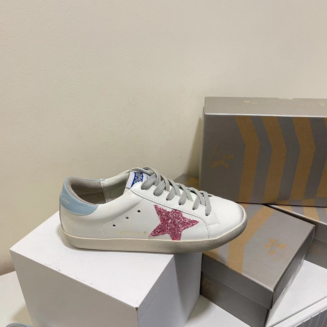 High Version 2023 New Genuine Leather Dirty Shoes For Female Couples Old Star White Shoes Flat Lace Up Sports Shoes