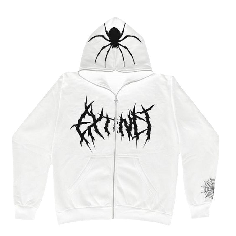 Hoodie Spider Web Pattern Zip Hooded Sweatshirt Y2k Harajuku Clothes Top Gothic Hip Hop