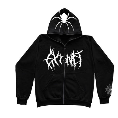 Hoodie Spider Web Pattern Zip Hooded Sweatshirt Y2k Harajuku Clothes Top Gothic Hip Hop
