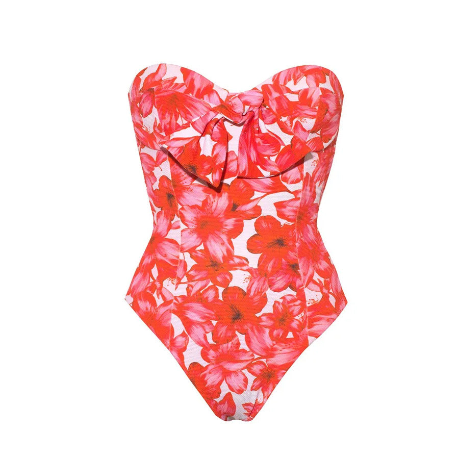 Bikini Strapless Printed Split Swimsuit Set