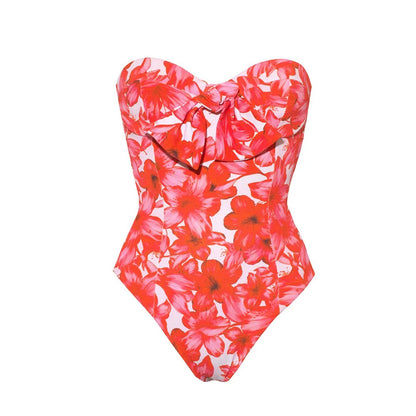 Bikini Strapless Printed Split Swimsuit Set