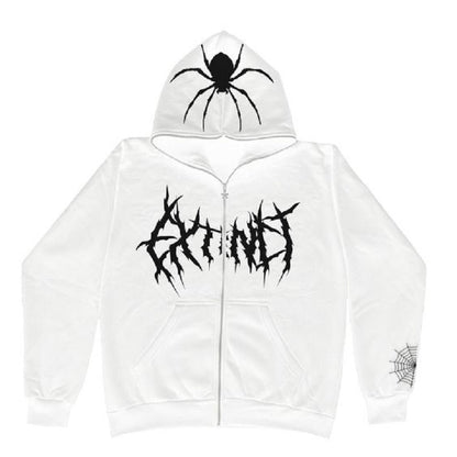 Hoodie Spider Web Pattern Zip Hooded Sweatshirt Y2k Harajuku Clothes Top Gothic Hip Hop