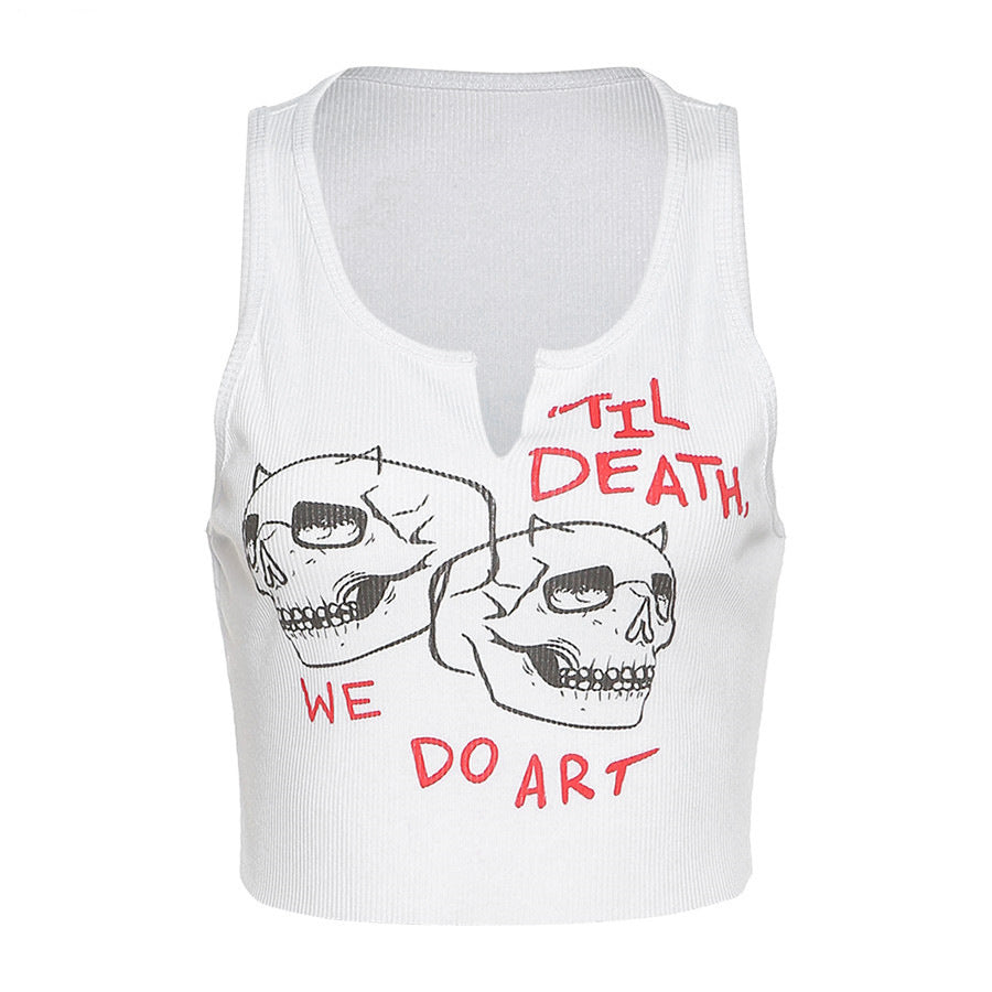 Skull Print Paper Clip V-neck