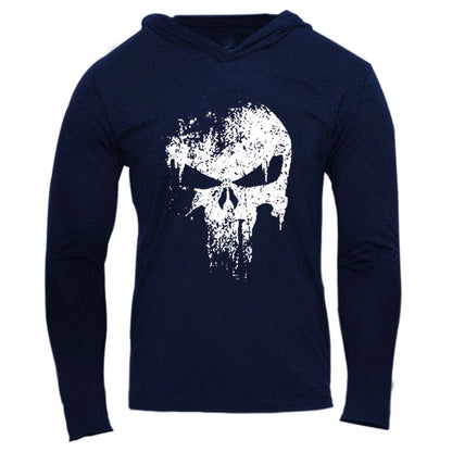 Cross-border Exclusively For Spring And Autumn Men&#039;s Fitness Sports Long-sleeved Cotton European Size Half-ghost Print Hooded Long-sleeved Sweater