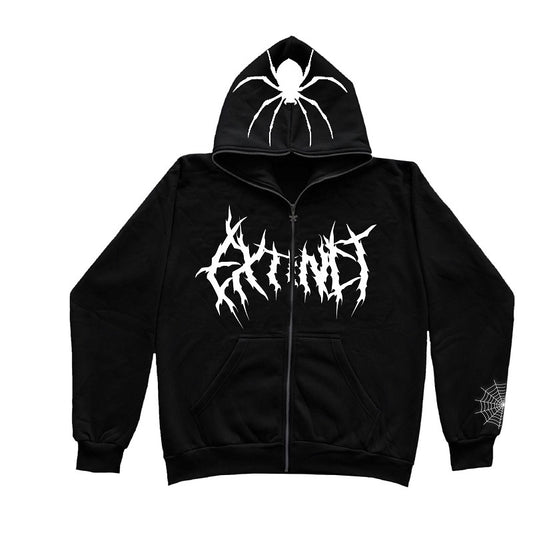 Hoodie Spider Web Pattern Zip Hooded Sweatshirt Y2k Harajuku Clothes Top Gothic Hip Hop