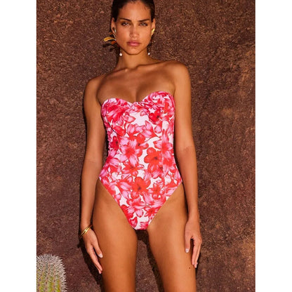 Bikini Strapless Printed Split Swimsuit Set