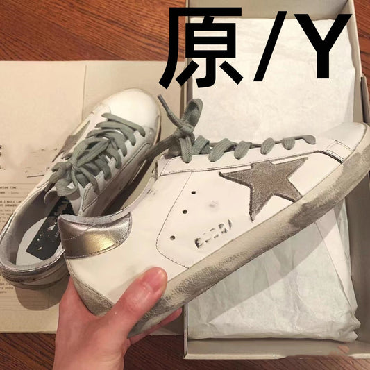 High Version 2023 New Genuine Leather Dirty Shoes For Female Couples Old Star White Shoes Flat Lace Up Sports Shoes