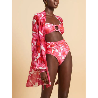 Bikini Strapless Printed Split Swimsuit Set