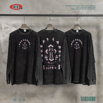 Sanskrit Cross Print Couple Long-sleeved