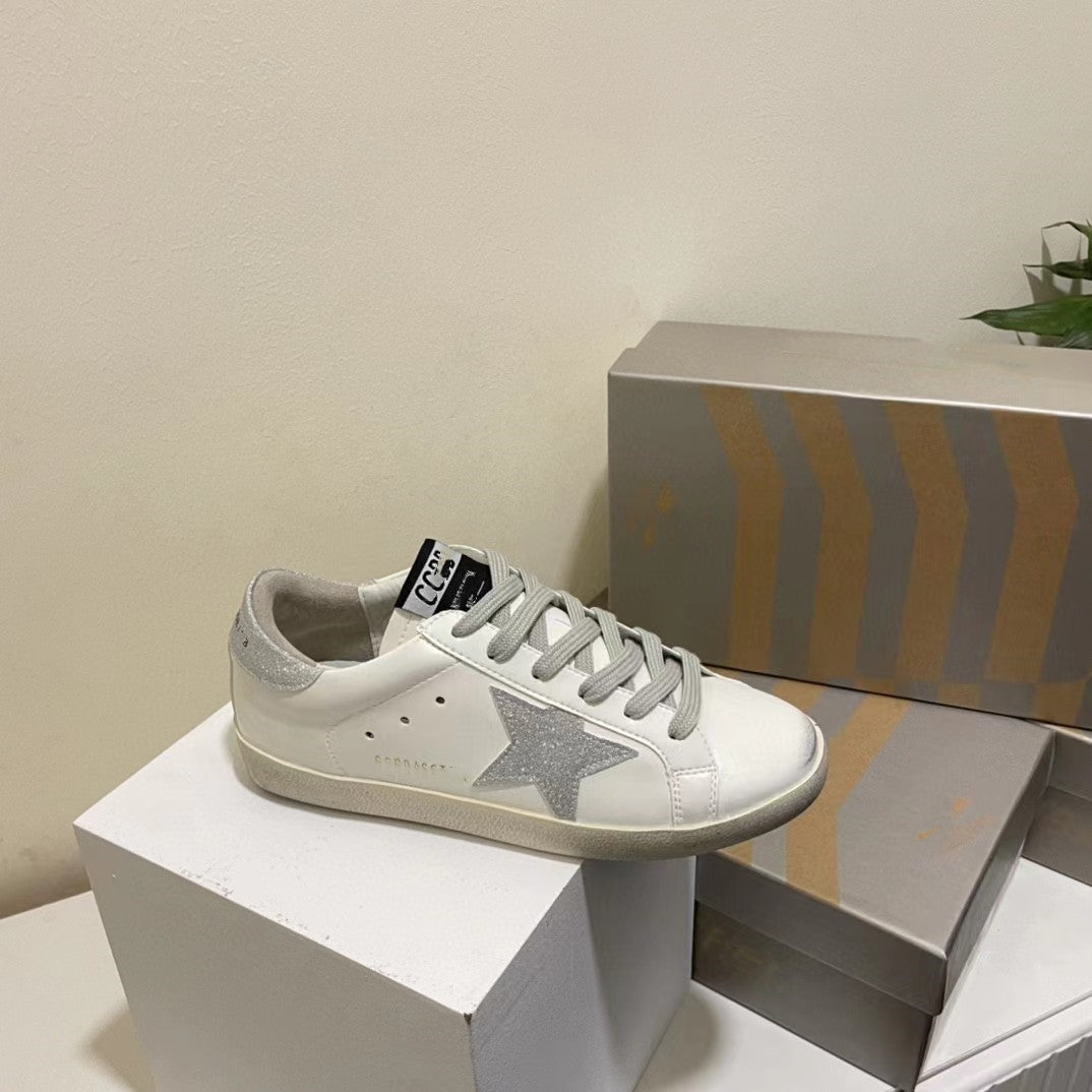 High Version 2023 New Genuine Leather Dirty Shoes For Female Couples Old Star White Shoes Flat Lace Up Sports Shoes