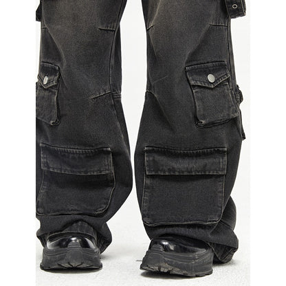 High Street Multi-pocket Retro Wide-leg Jeans