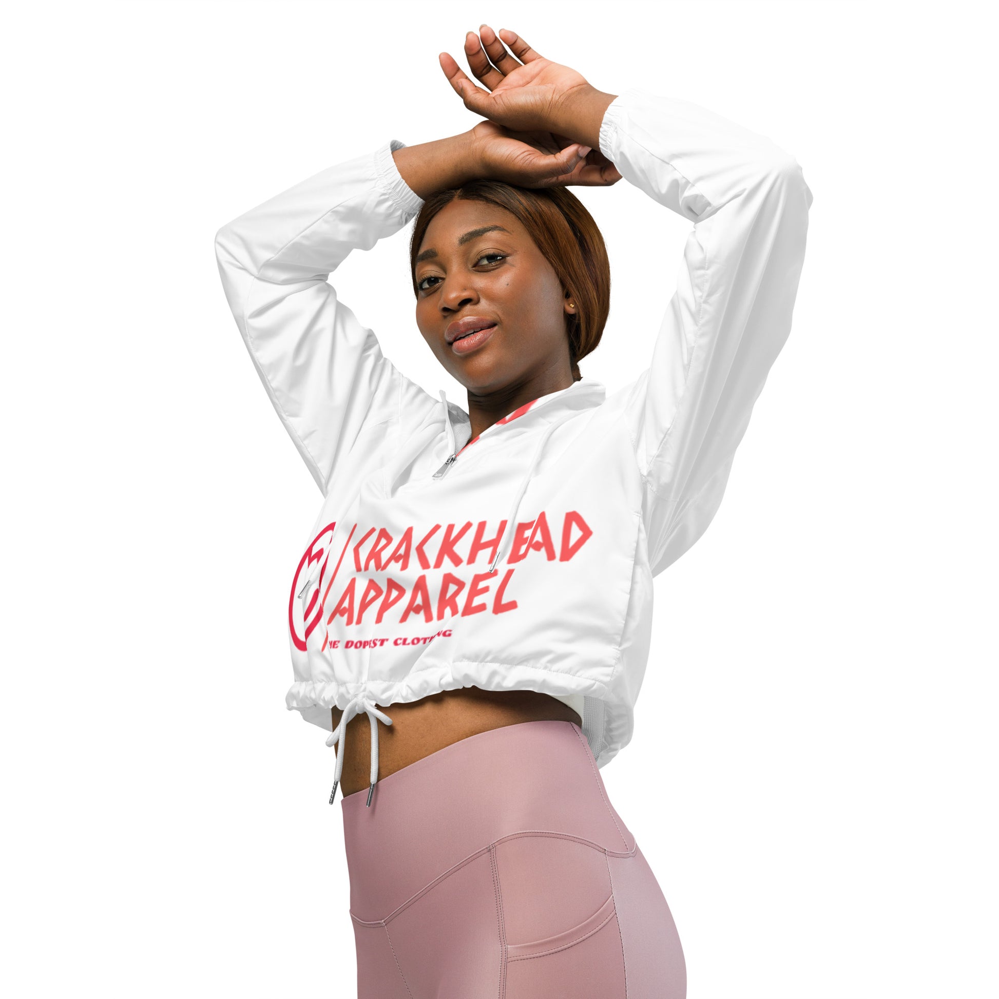 Dopest, Fire, Hot, Fresh, Coolest Women’s Crackhead Apparel cropped windbreaker - Crackhead Apparel